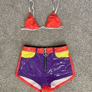 Retro Rave Festival Vinyl Hot Shorts and Bralette set
